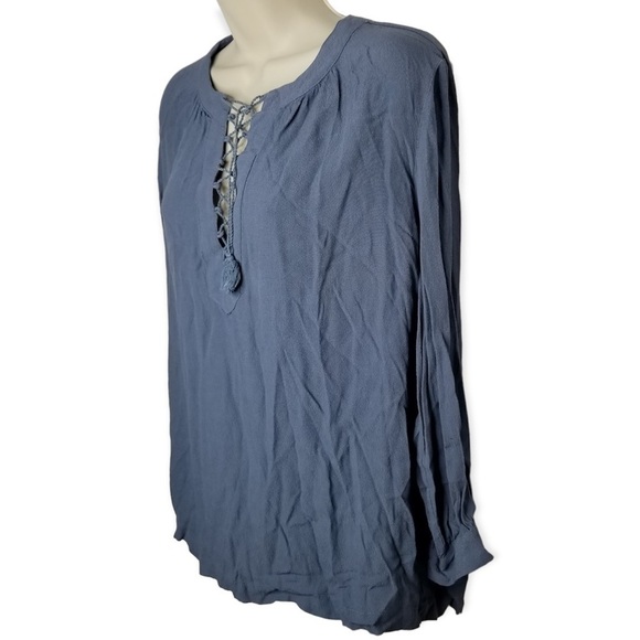 Madewell Long Sleeve Blue Blouse Drawstring Placket Women's Size M - Picture 3 of 7